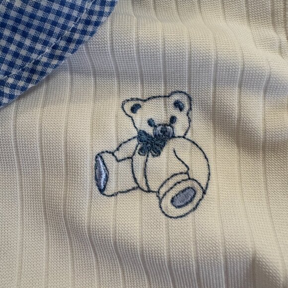 Vintage Baby Boy Cardigan Sweater 6 Months Cottagecore white blue gingham teddy - Picture 2 of 8